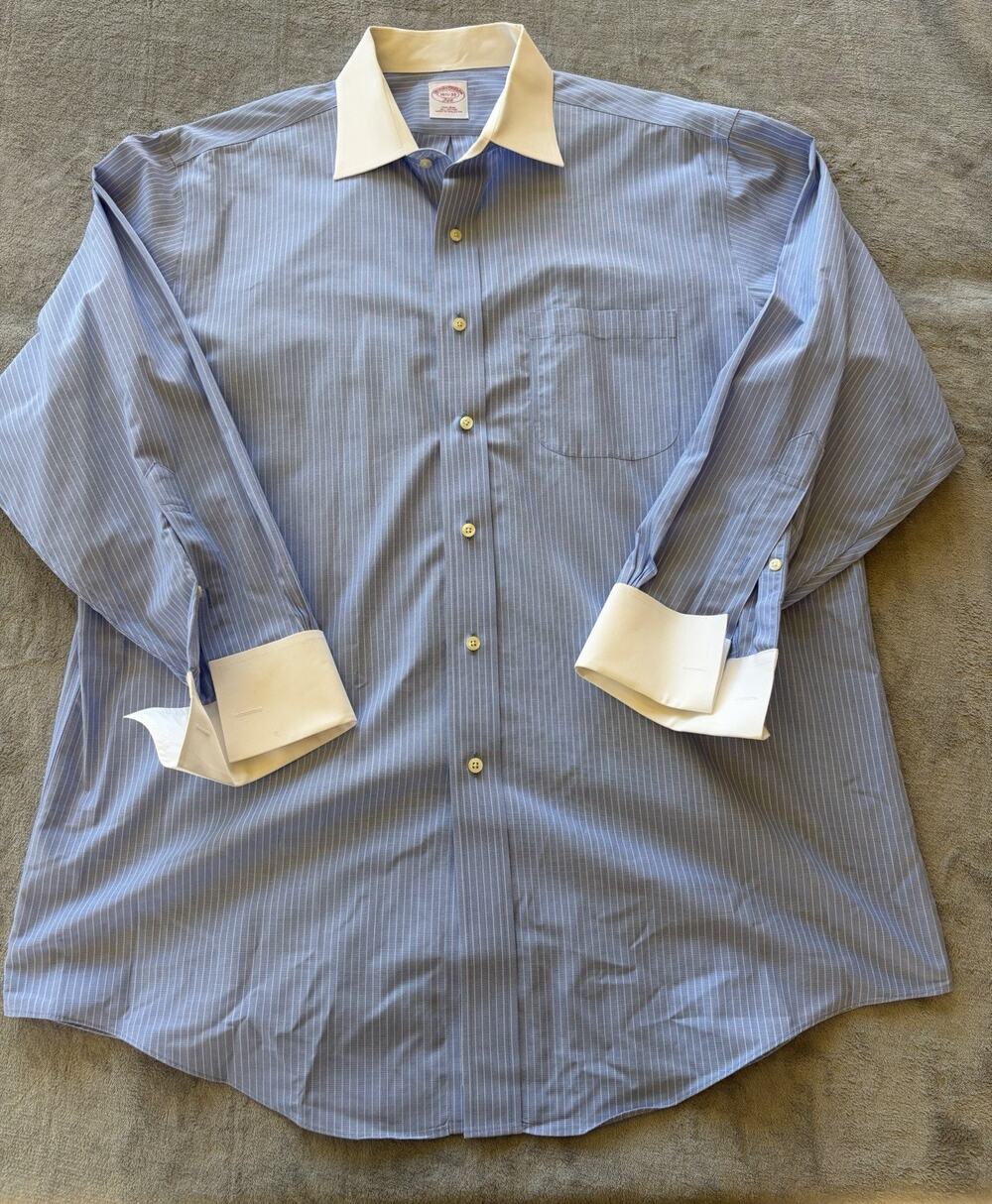 Brooks Brothers 346 Mens 16.5-33 Dress Shirt Blue Striped Non-Iron French Cuff